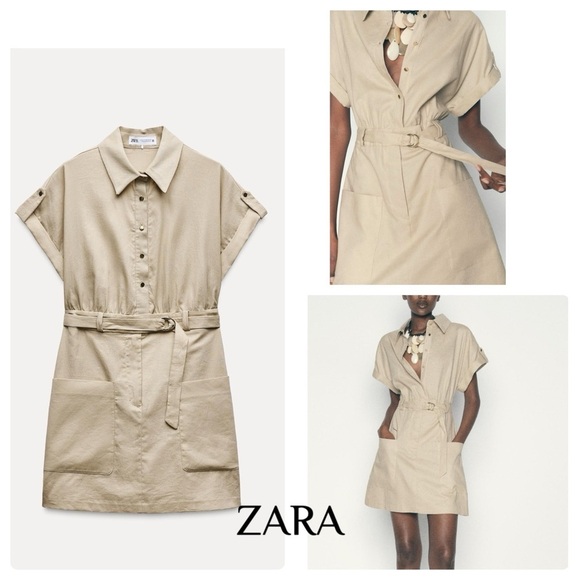 ZARA LINEN BLEND MINI SHIRTDRESS - Picture 1 of 2